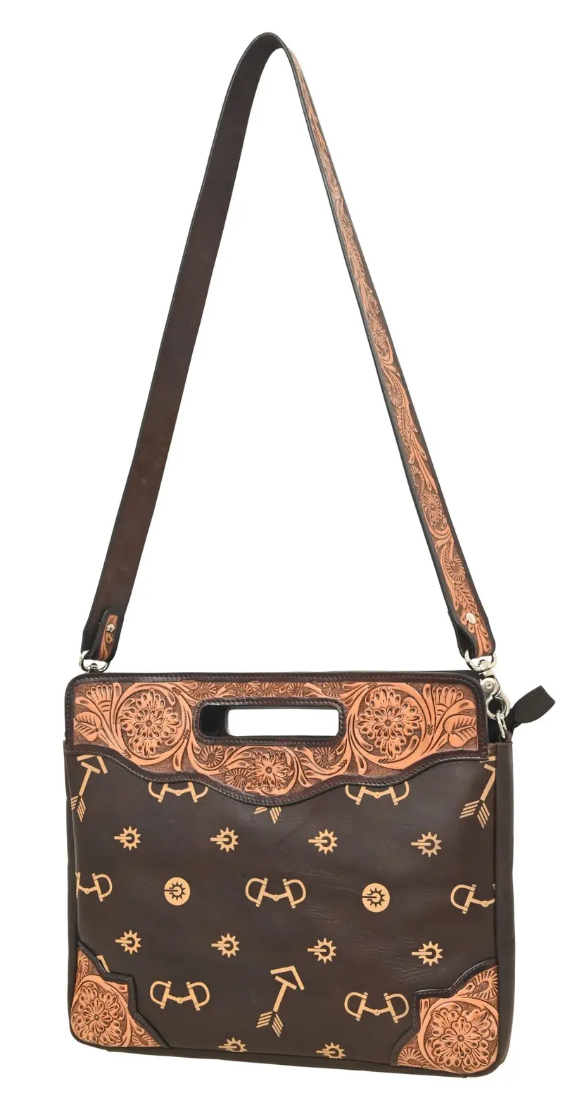 Rafter T Ranch Signature Tan Arrows With Floral Tooling Crossbody Bag 1