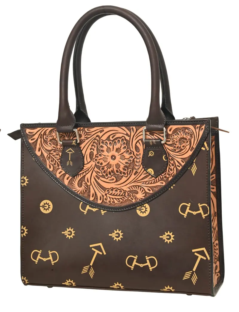 Rafter T Ranch Signature Tan Arrows With Floral Tooling Tote Bag 1