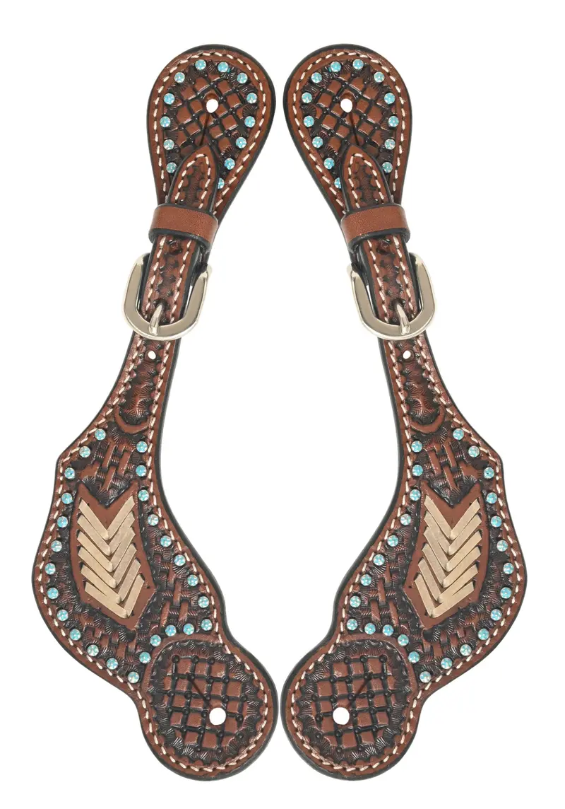 Rafter T Ranch Turquoise And Rawhide Collection Spur Straps 1