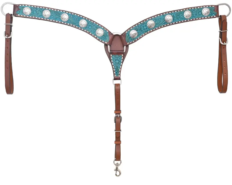Rafter T Ranch Turquoise Buckstitched Buffalo Nickel Breast Collar 1