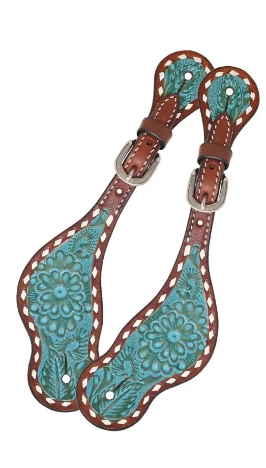 Rafter T Ranch Turquoise Buckstitched Spur Straps 1