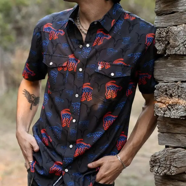 Raised By Coyotes Men's La Chupacabra Pearl Snap Short Sleeve Shirt 1