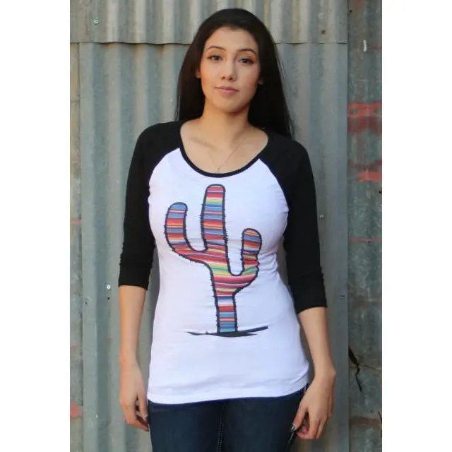 Red Barn Ranch Serape Prickly Cactus Baseball Tee 1