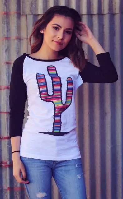 Red Barn Ranch Serape Prickly Cactus Baseball Tee 2