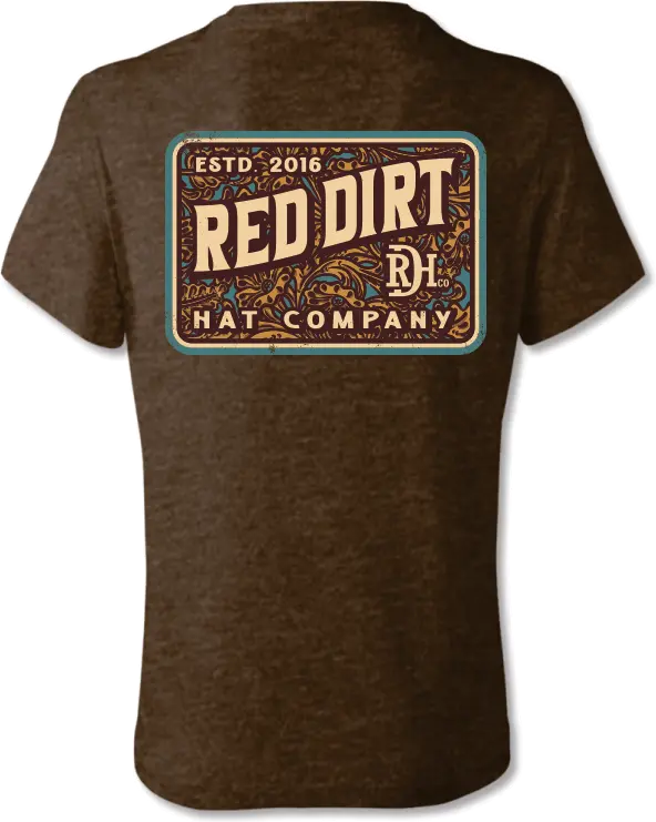 Red Dirt Hat Co Heather Brown Tooled Leather Tee 1