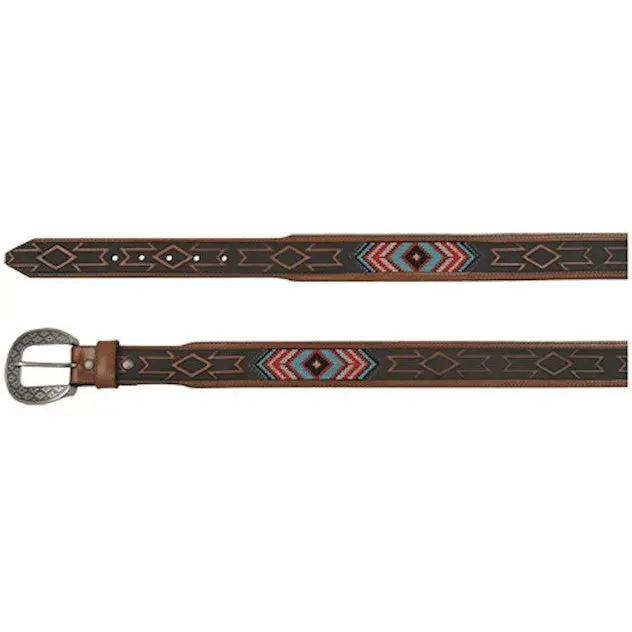 Red Dirt Hat Co Needlepoint Inlay Leather Tapered Belt 1