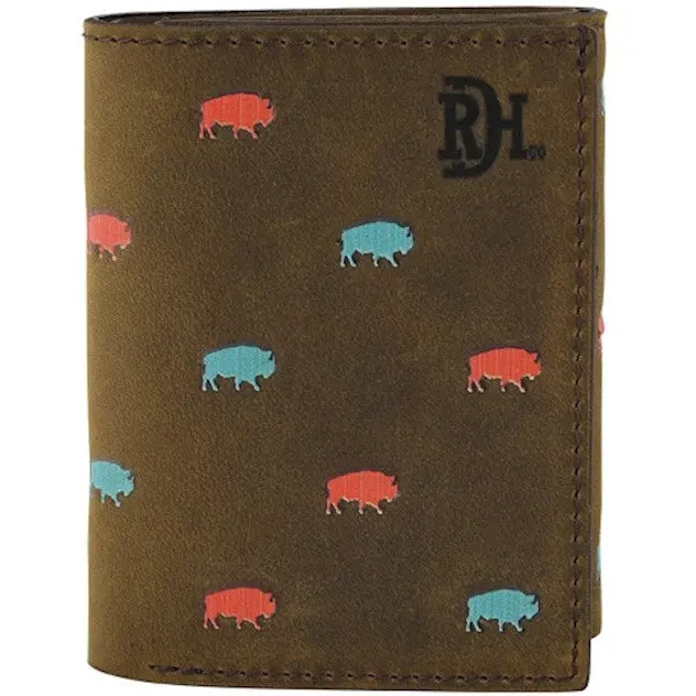 Red Dirt Hat Co Turquoise And Coral Bison Trifold Wallet 1