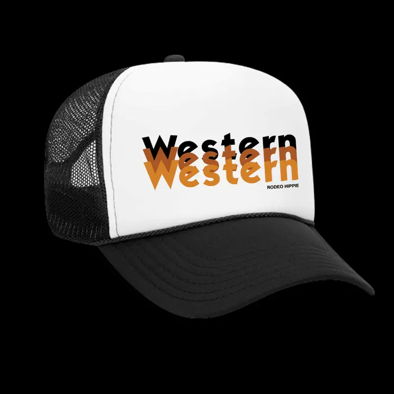 Rodeo Hippie Black And White Triple Western Trucker Cap 1