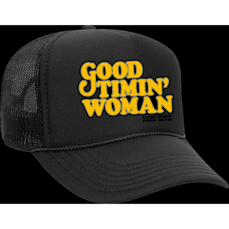 Rodeo Hippie Good Timin' Woman Black Trucker Hat 1