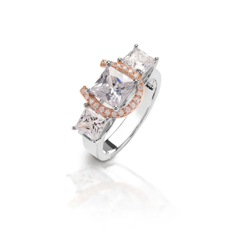 Sale Kelly Herd Princess Cut Three Stone Rose Gold Plated Horseshoe Ring 1