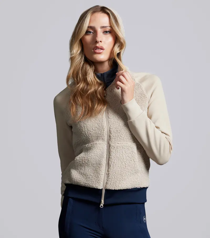 Sale - Leora Womens Teddy Fleece Hoodie Ivory Dust 1
