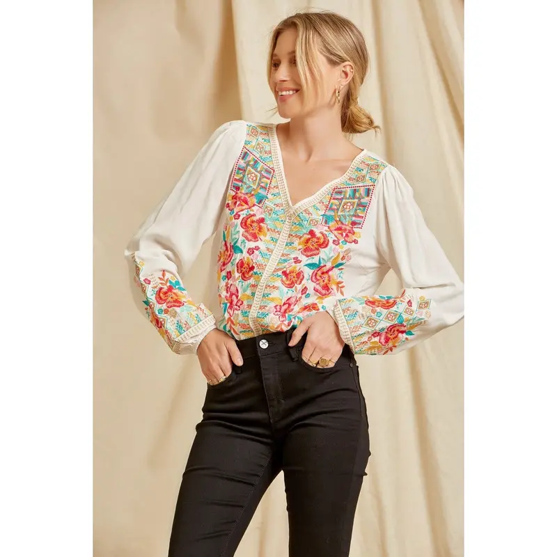 Savanna Jane Long Sleeve Embroidered Top 1