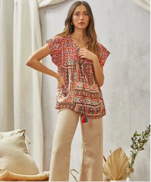 Savanna Jane Women's Multicolored Print Babydoll Top 1