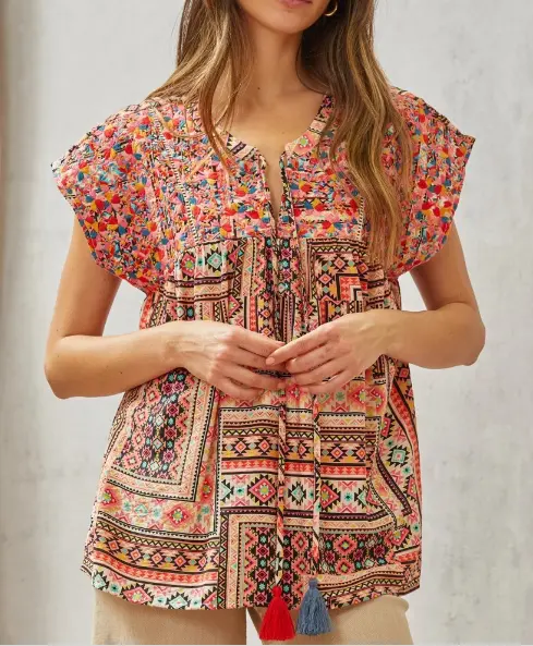 Savanna Jane Women's Multicolored Print Babydoll Top 2