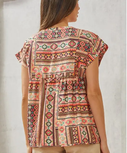 Savanna Jane Women's Multicolored Print Babydoll Top 3