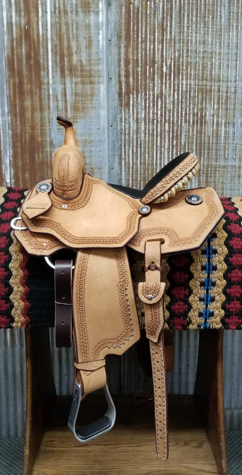 Scott Thomas Natural Leather Barrel Racer Saddle 1