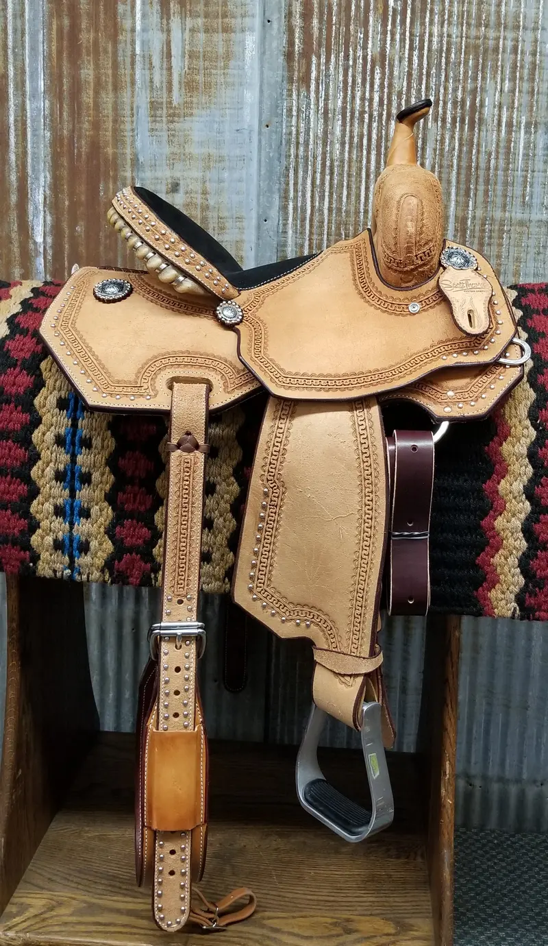 Scott Thomas Natural Leather Barrel Racer Saddle 6