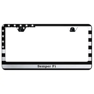 Semper Fi Usa Flag Laser Etched Stainless Steel License Plate Frame (Black) 1