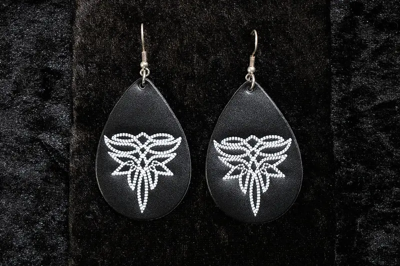 Silver Strike Black Tear Drop Boot Stitch Earrings 1