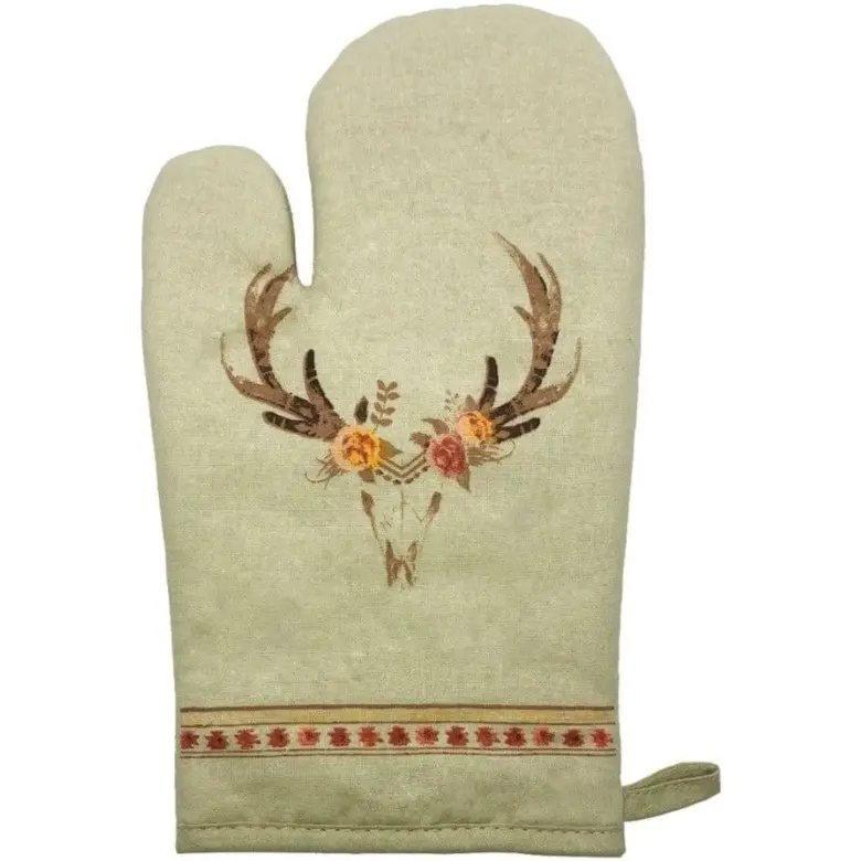 Skull And Floral Printed Oven Mitt 1