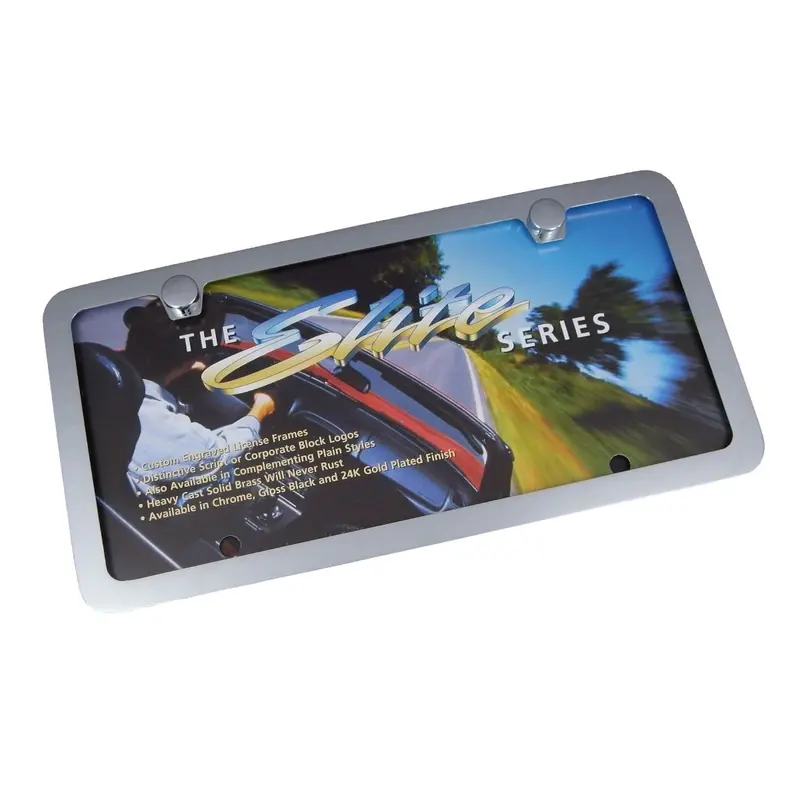 Solid Plain Slim License Plate Frame With 2 Holes (Chrome) 1