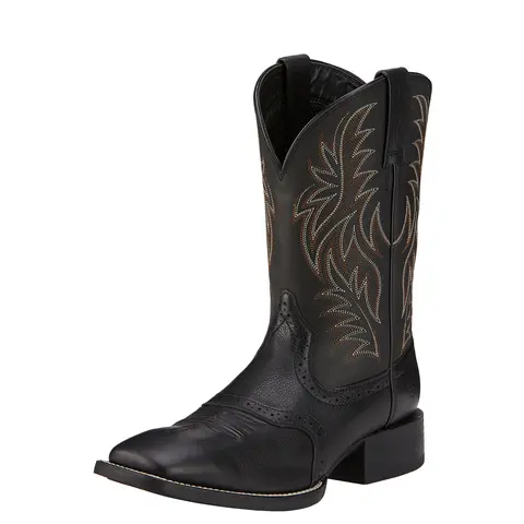 Sport Wide Square Toe Western Boot - Black 1