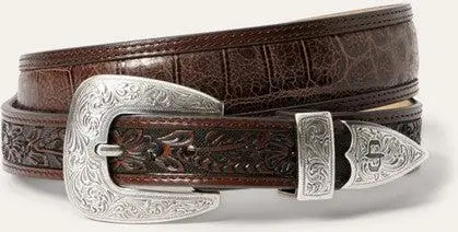 Stetson Brown Croco Print Tooled Tapered Belt 1