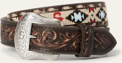 Stetson Embroidered Tooled Tab Belt 1
