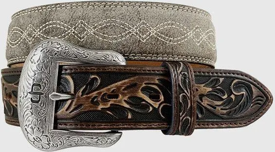 Stetson Vintage Taupe Double Western Stitched Belt 1