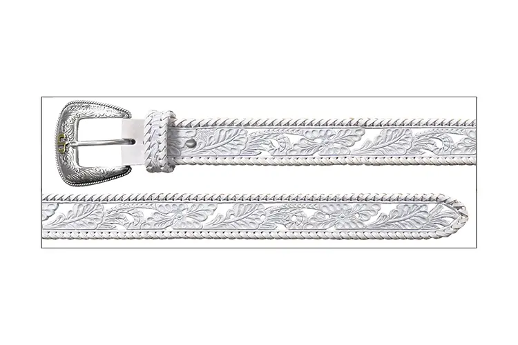 Stetson Women's White Floral Tooled And Laced Belt 2