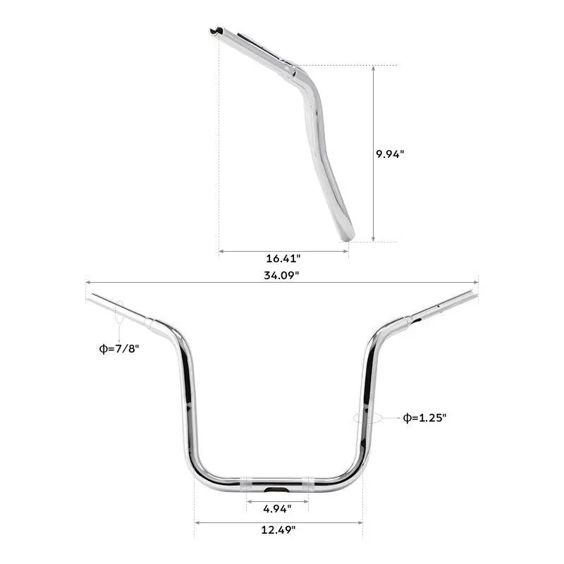 Tcmt 10"/12" Rise 1.25" Ape Hanger Handlebar Fit For Indian Chieftain '14-'17 1
