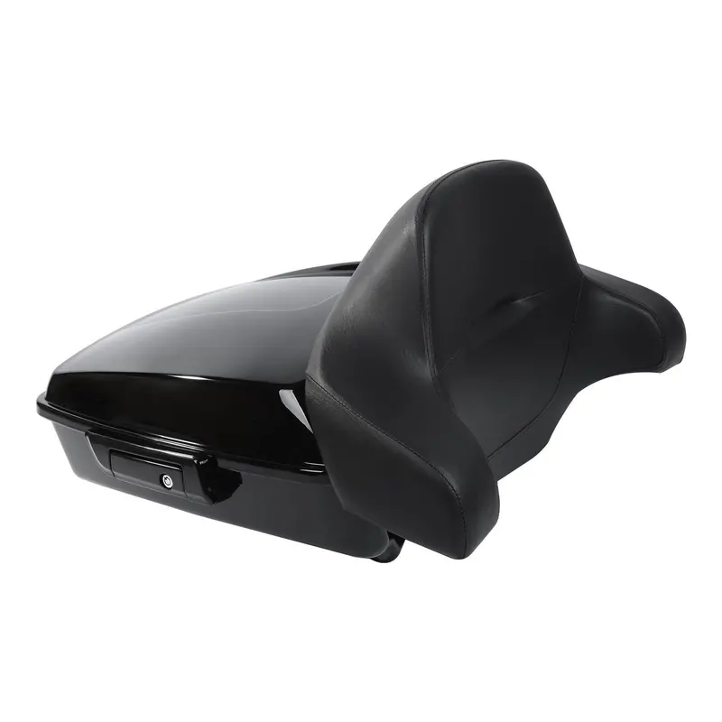 Tcmt 10.7" Black/Chrome Latches Chopped Trunk With Wrap Around Backrest Pad Fit For Harley Touring '14-'26 1