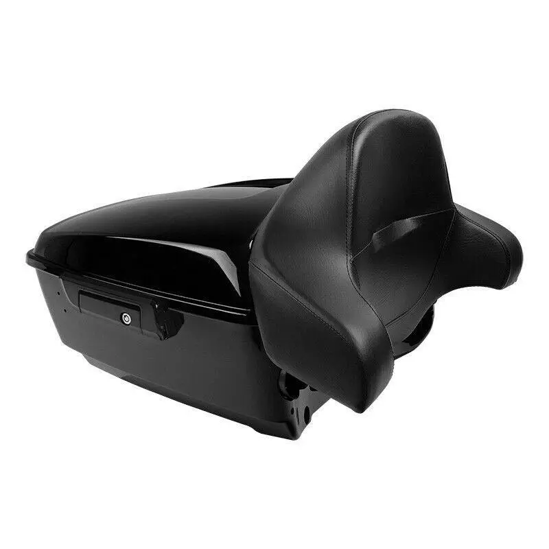 Tcmt 13.7" Black/Chrome Latches King Trunk Cutouts With Wrap Around Backrest Pad Fit For Harley Touring '14-'26 1