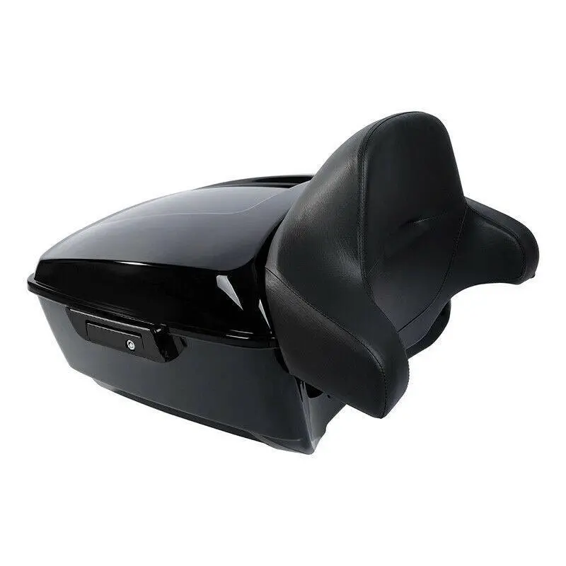 Tcmt 13.7" Black/Chrome Latches King Trunk With Wrap Around Backrest Pad Fit For Harley Touring '14-'26 1