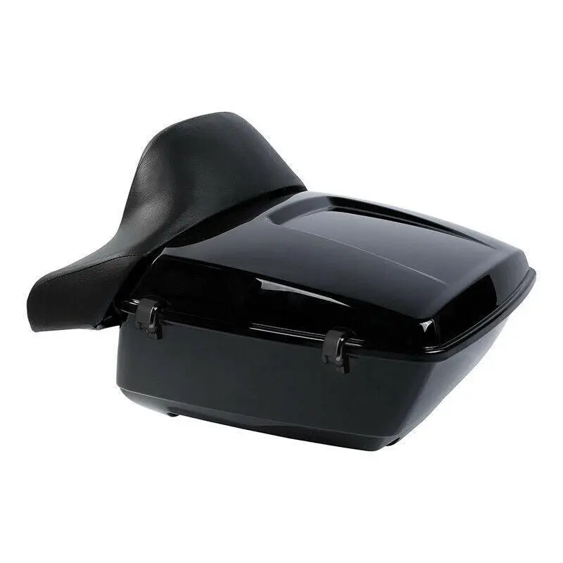 Tcmt 13.7" Black/Chrome Latches King Trunk With Wrap Around Backrest Pad Fit For Harley Touring '14-'26 2
