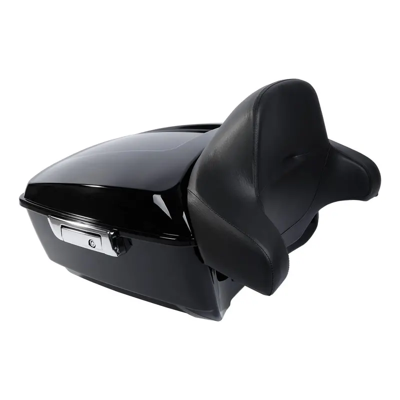 Tcmt 13.7" Black/Chrome Latches King Trunk With Wrap Around Backrest Pad Fit For Harley Touring '14-'26 2