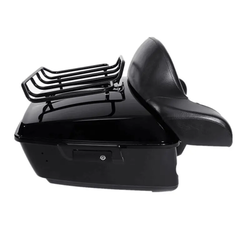 Tcmt 13.7" Black Latches King Trunk Cutouts With Wrap Around Backrest Pad & Black Top Luggage Rack Fit For Harley Touring '14-'26 1