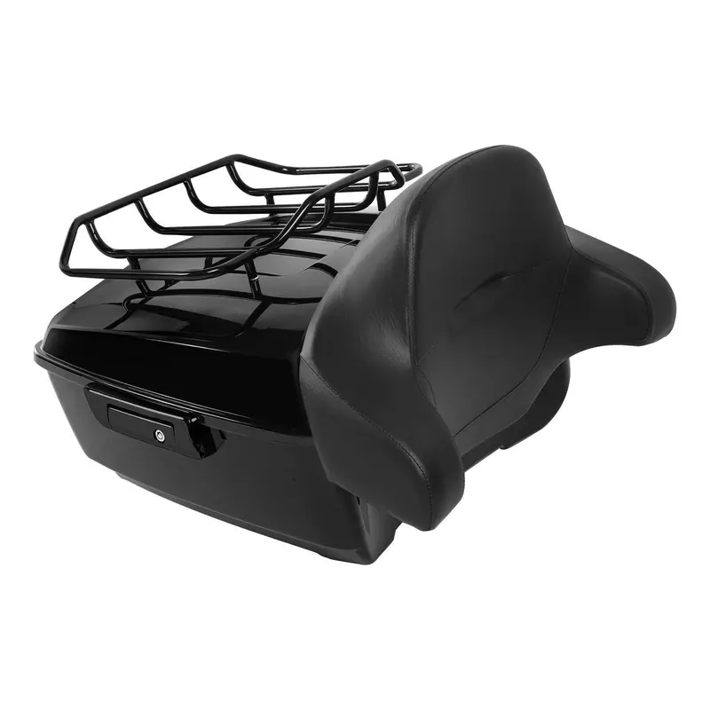 Tcmt 13.7" Black Latches King Trunk With Wrap Around Backrest Pad & Black Top Luggage Rack Fit For Harley Touring '14-'26 1