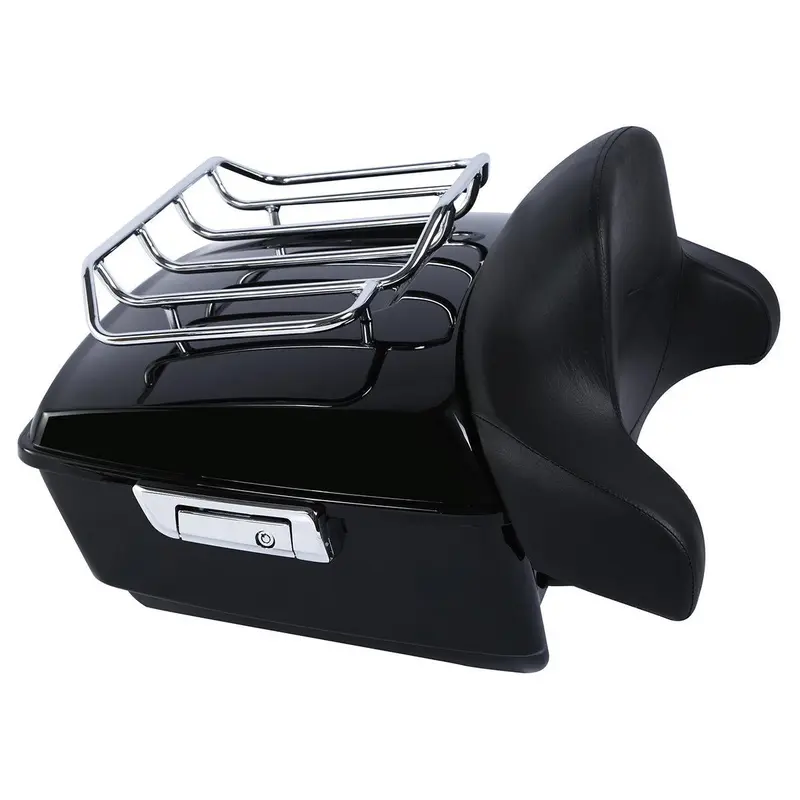 Tcmt 13.7" Chrome Latches King Trunk With Wrap Around Backrest Pad & Chrome Top Luggage Rack Fit For Harley Touring '14-'26 1