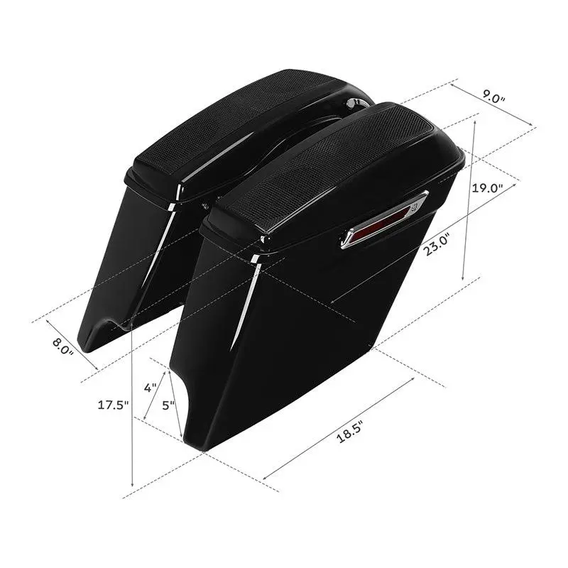 Tcmt 5" Stretched Saddlebags With 5"X7" Speakers Cutout Fit For Harley Touring '14-'23.5 2