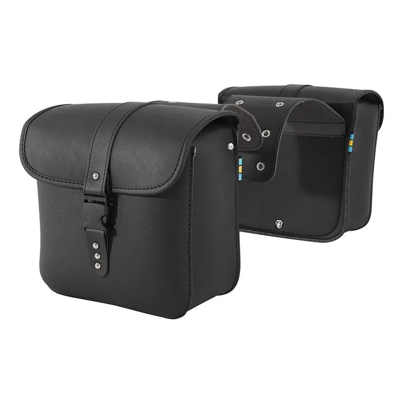 Tcmt Black Pu Leather Saddlebags Side Bag Fit For Harley Sportster Dyna Yamaha Honda Suzuki 1