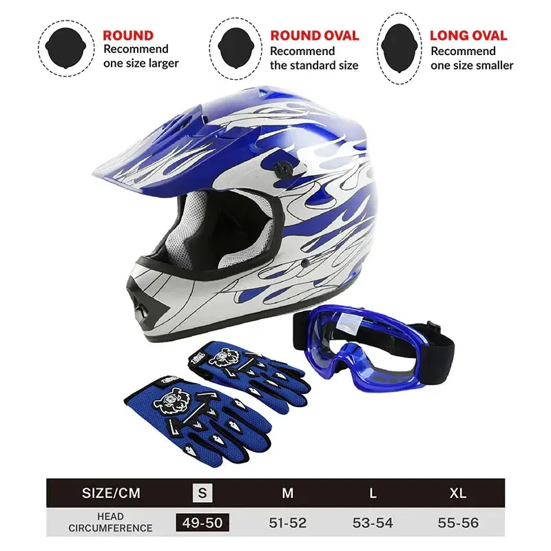 Tcmt Blue Flame Youth Kids Dot Motocross Off-Road Helmet 1