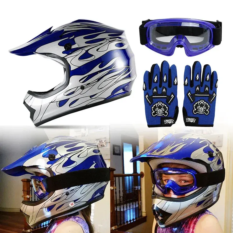 Tcmt Blue Flame Youth Kids Dot Motocross Off-Road Helmet 2