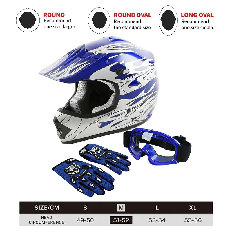 Tcmt Blue Flame Youth Kids Dot Motocross Off-Road Helmet 2
