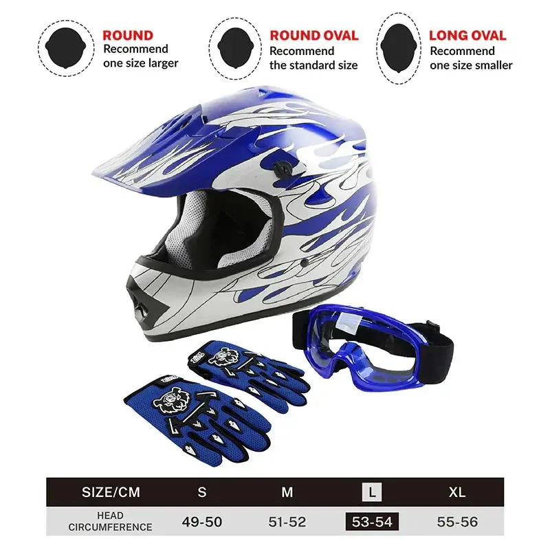 Tcmt Blue Flame Youth Kids Dot Motocross Off-Road Helmet 3