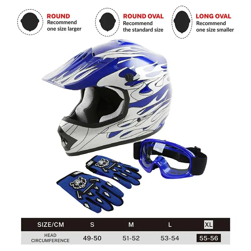 Tcmt Blue Flame Youth Kids Dot Motocross Off-Road Helmet 4