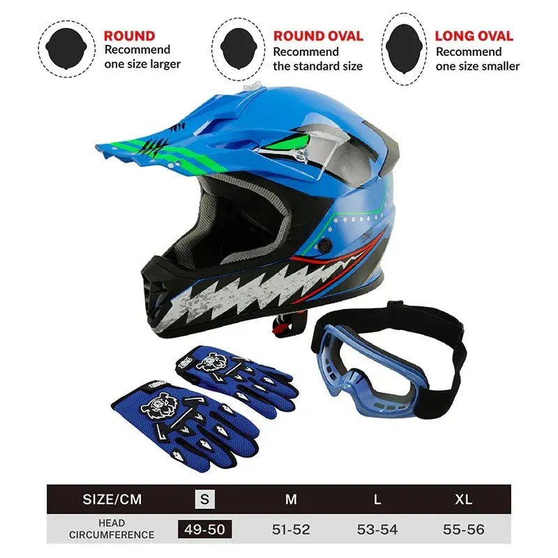 Tcmt Blue Shark 2.0 Youth Kids Dot Motocross Off-Road Helmet 1
