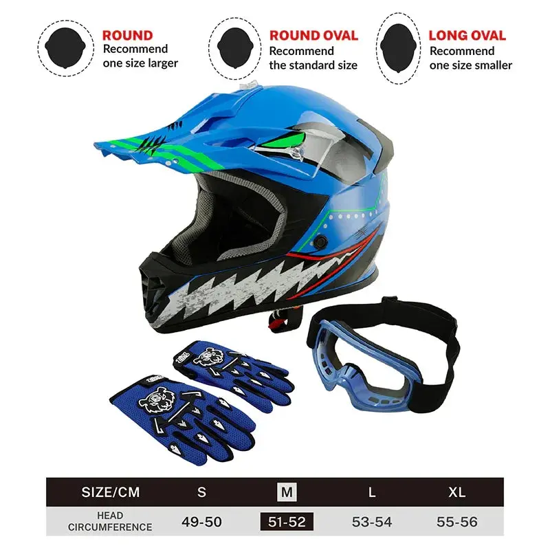 Tcmt Blue Shark 2.0 Youth Kids Dot Motocross Off-Road Helmet 2