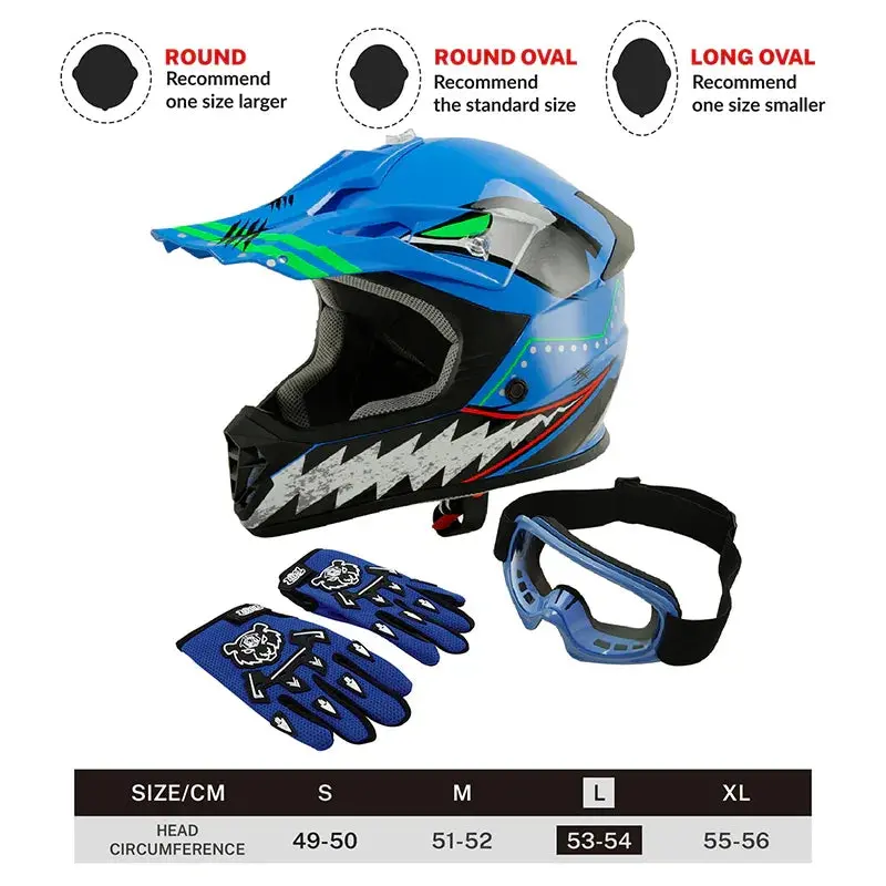 Tcmt Blue Shark 2.0 Youth Kids Dot Motocross Off-Road Helmet 3