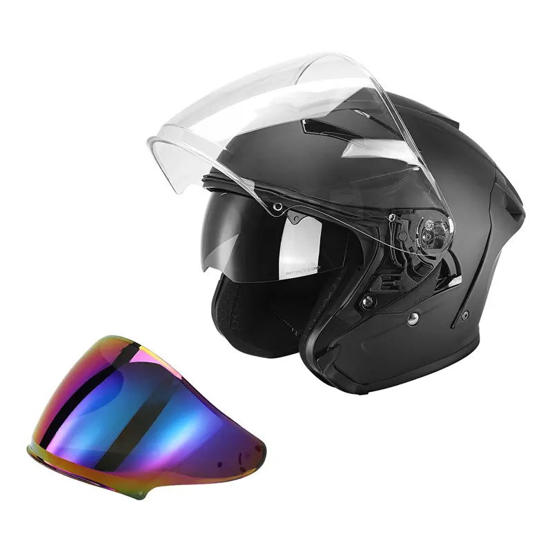Tcmt Dot 3/4 Open Face Motorcycle Adult Helmet Dual Visor Extra Shield Scooter 1